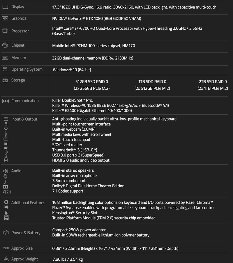 The version I am reviewing came with the 1TB option, raising the price to $3999. Plus tax, I guess.